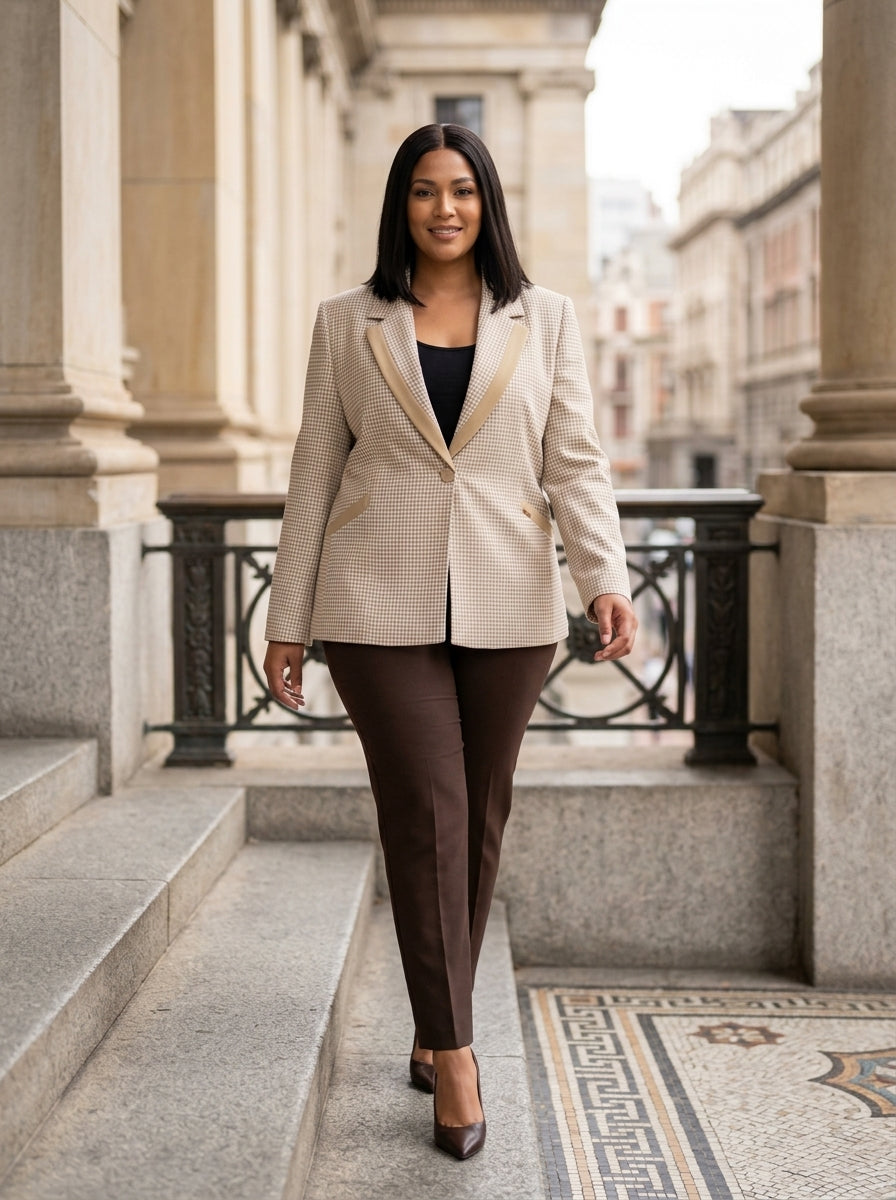 Beige Checked Blazer
