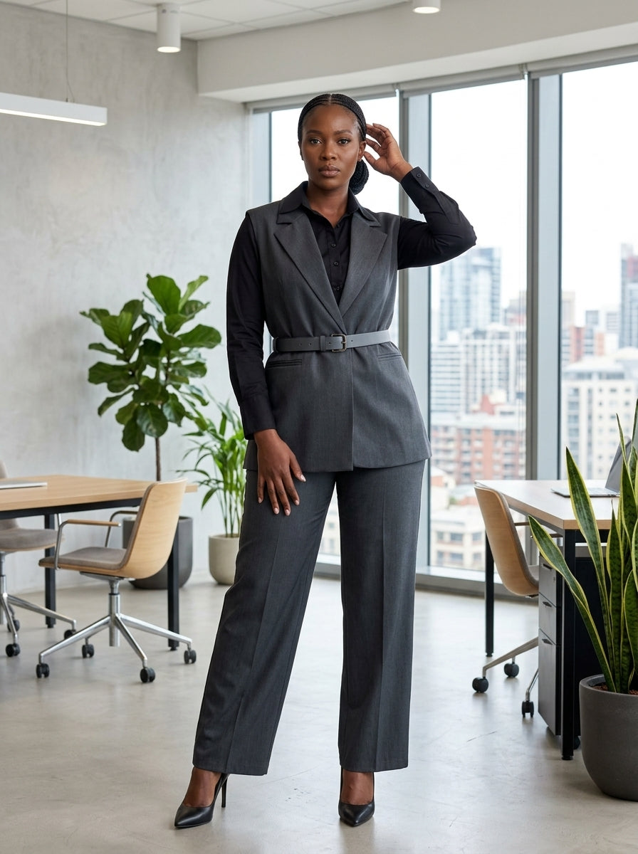 Grey Chic Blazer Trouser Suit