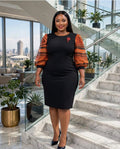Black dress with orange sleeves