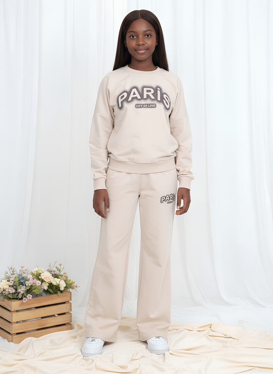 Sweat set ~ Beige, wide leg Pants set