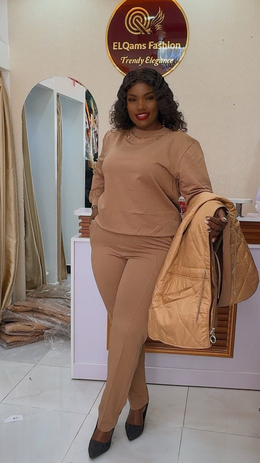 Brown Long coat, 3 piece Tracksuit
