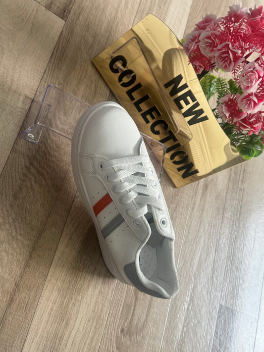 White Sneakers ~ orange detail