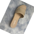 Beige Rhinestone Hexagon Buckle Slide Sandals