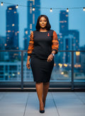 Black dress with orange sleeves