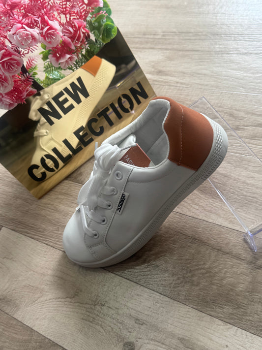 White Sneakers ~ orange detail