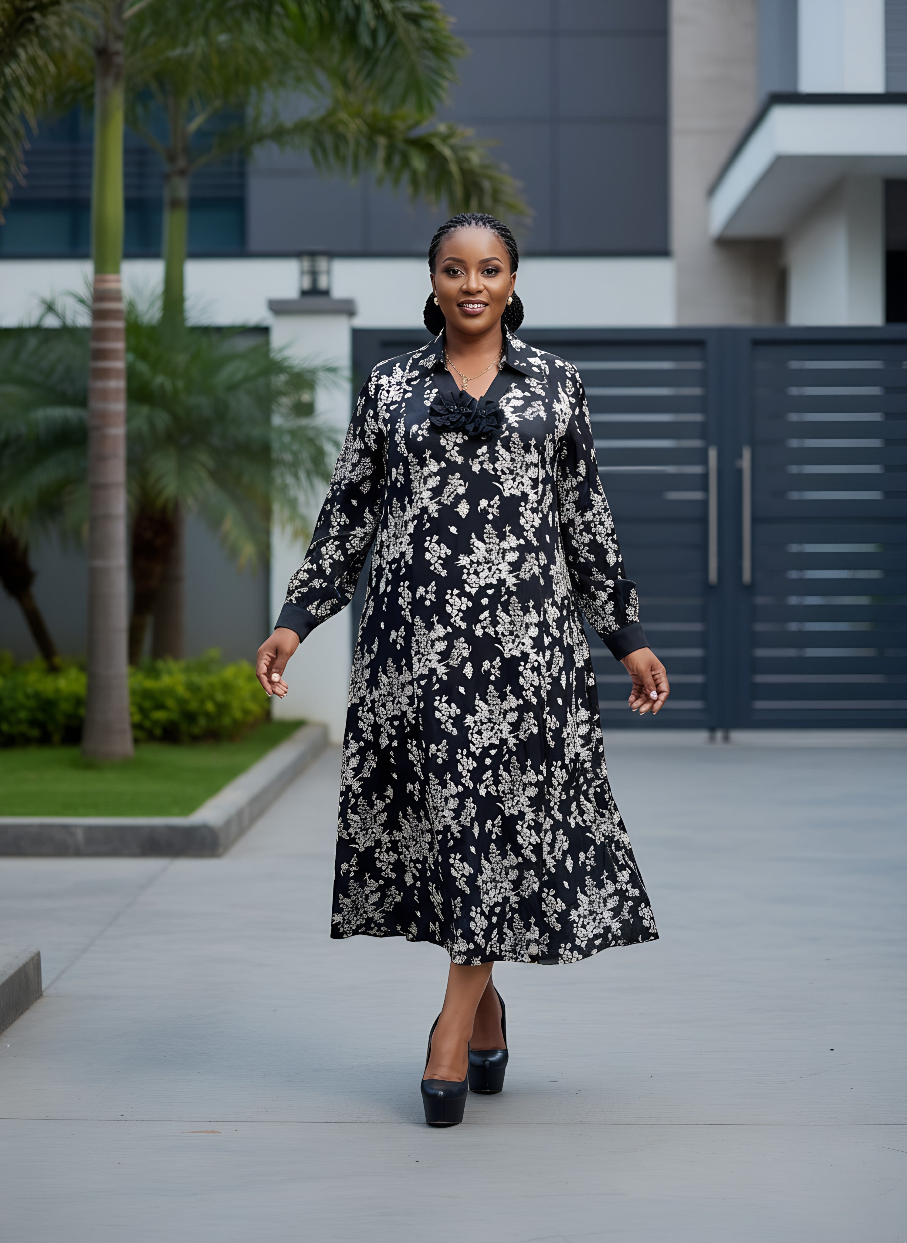 A-Line Printed Satin Dress