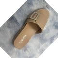 Beige Rhinestone Buckle Slide Sandals