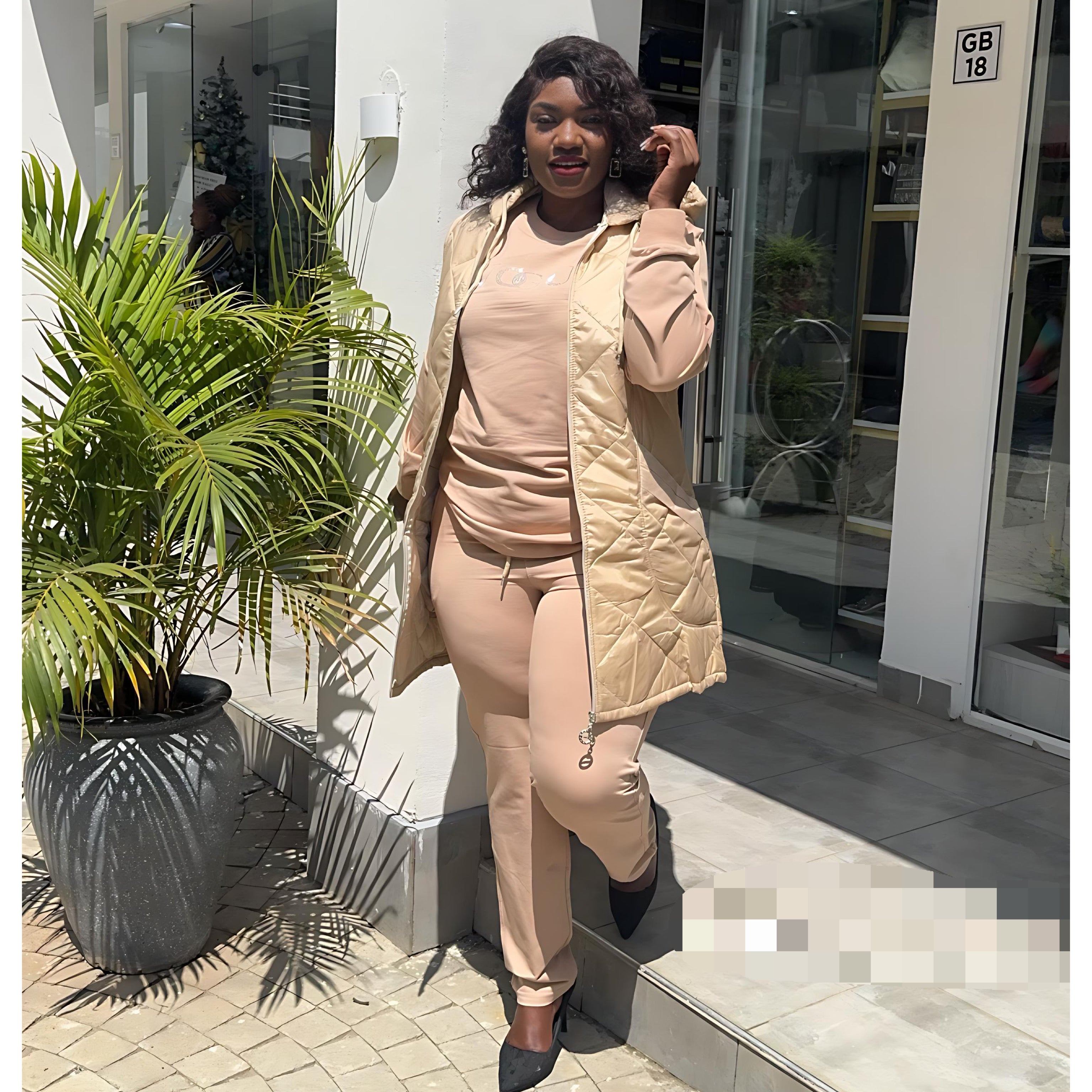 Beige Long coat, 3 piece Tracksuit