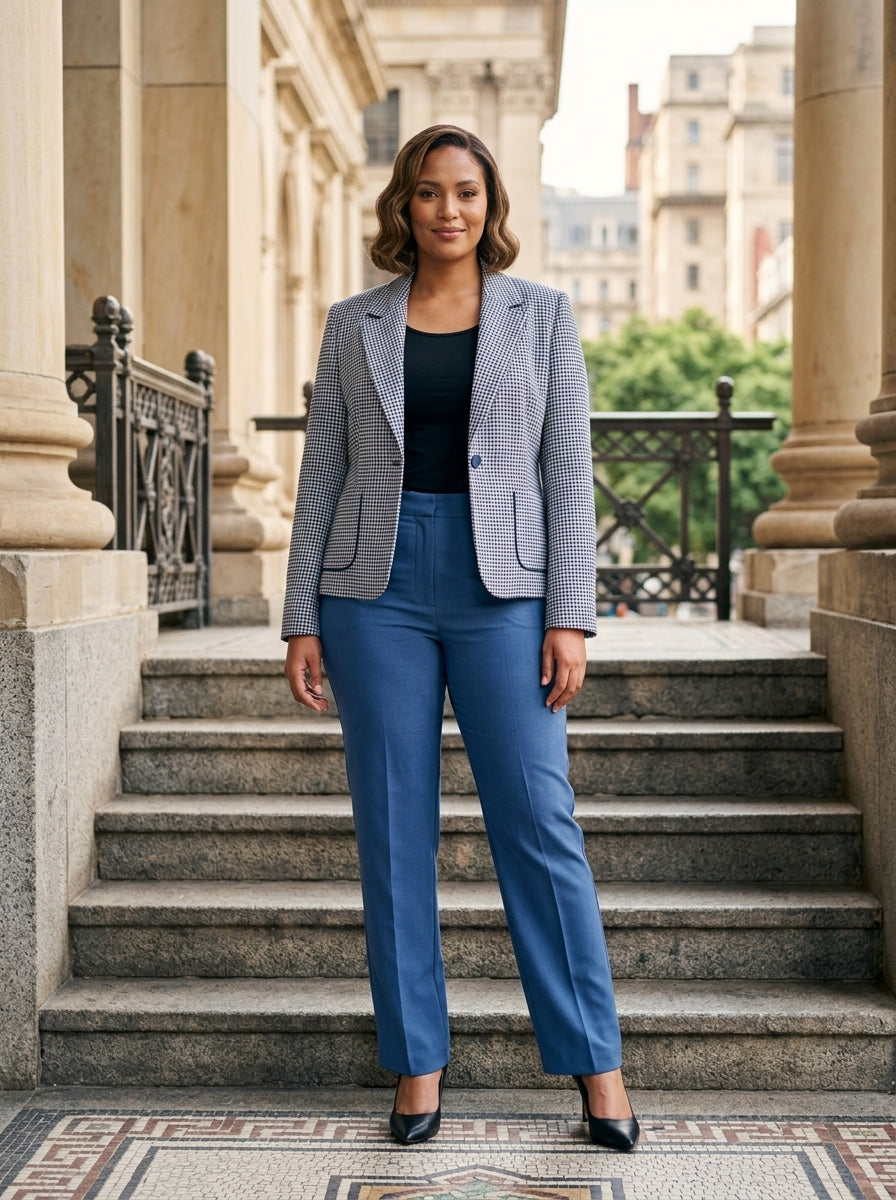 Navy blue Checked Blazer