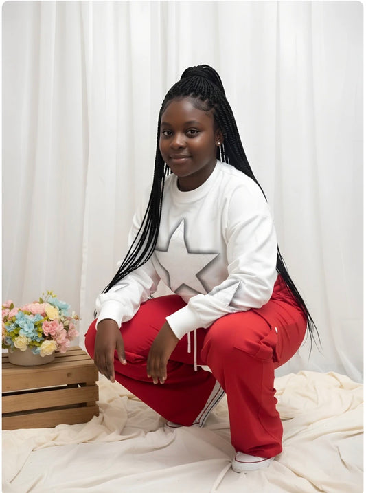 White crop top on red pocket pant, Teen sets