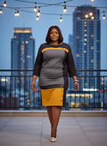 Black Grey and Mustard Colorblock Dress