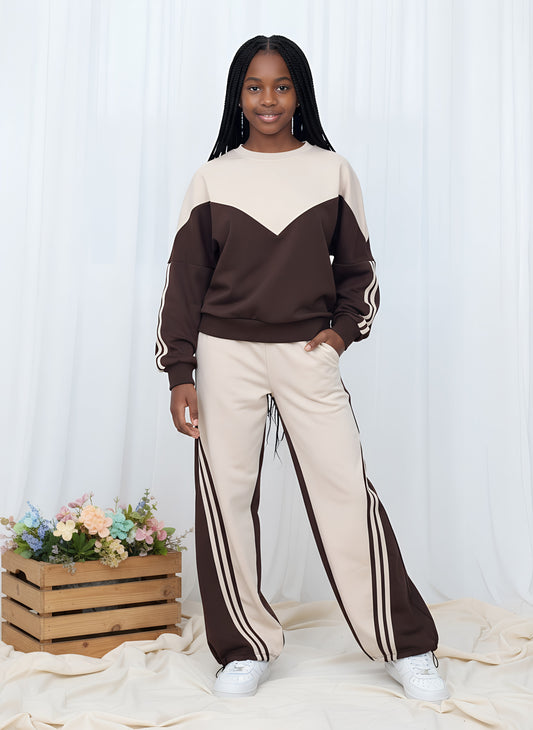 Wide Leg pant set ~ Brown on Beige