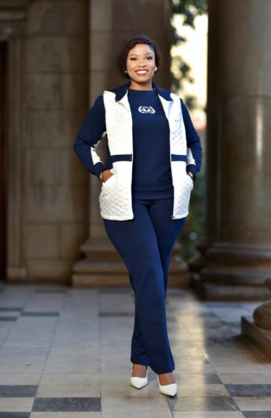 White on Navy Blue Tracksuit set