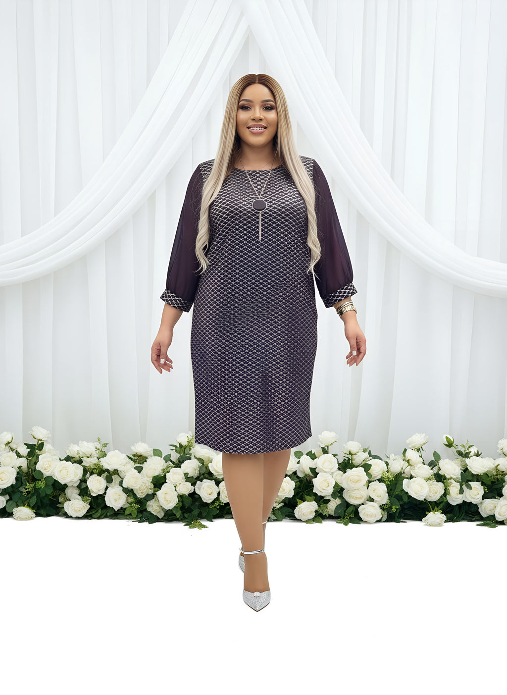 Silver detailed shift dress
