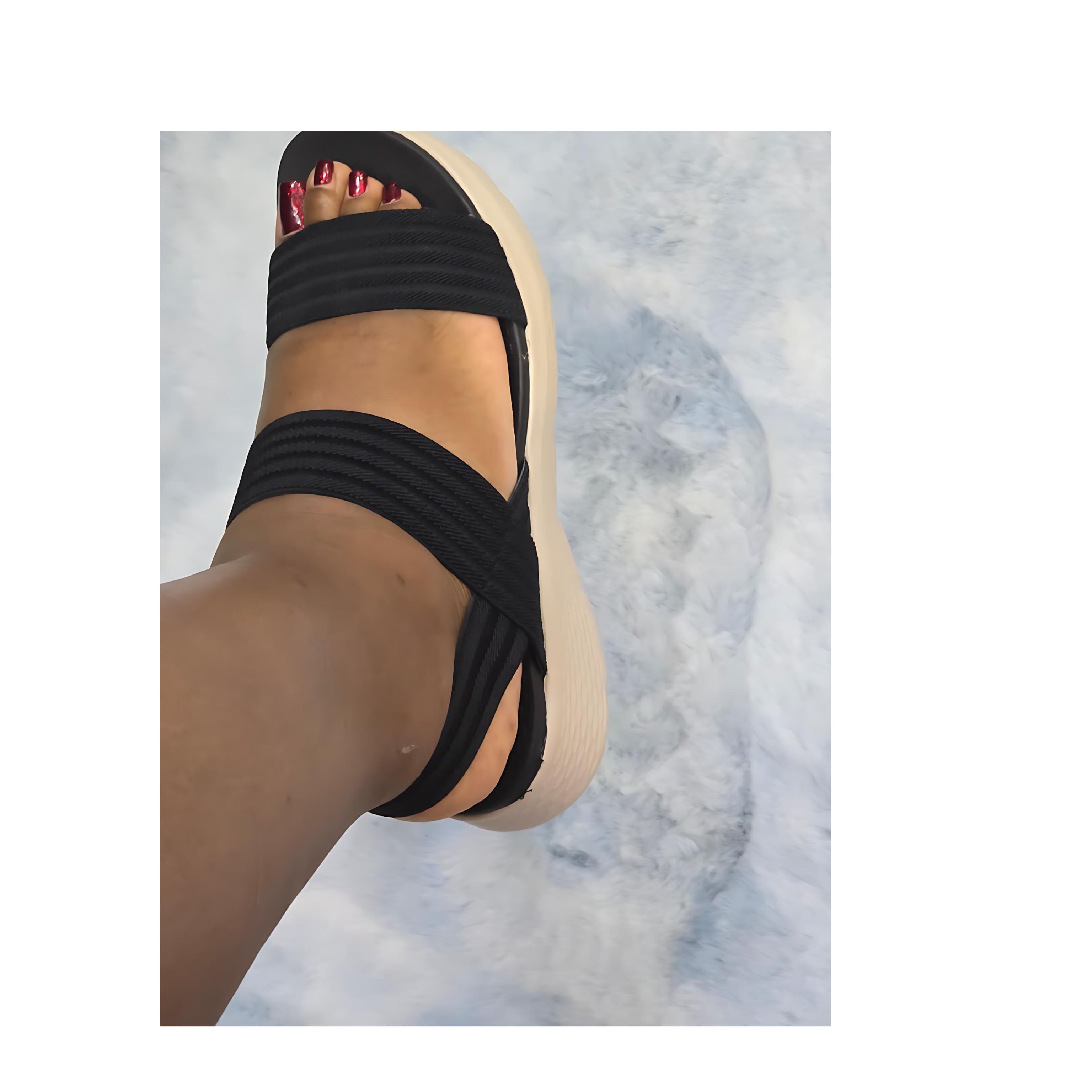 Black Strapped Sandals - Back care