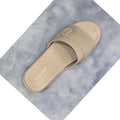 Beige Rhinestone Oval Buckle Slide Sandals