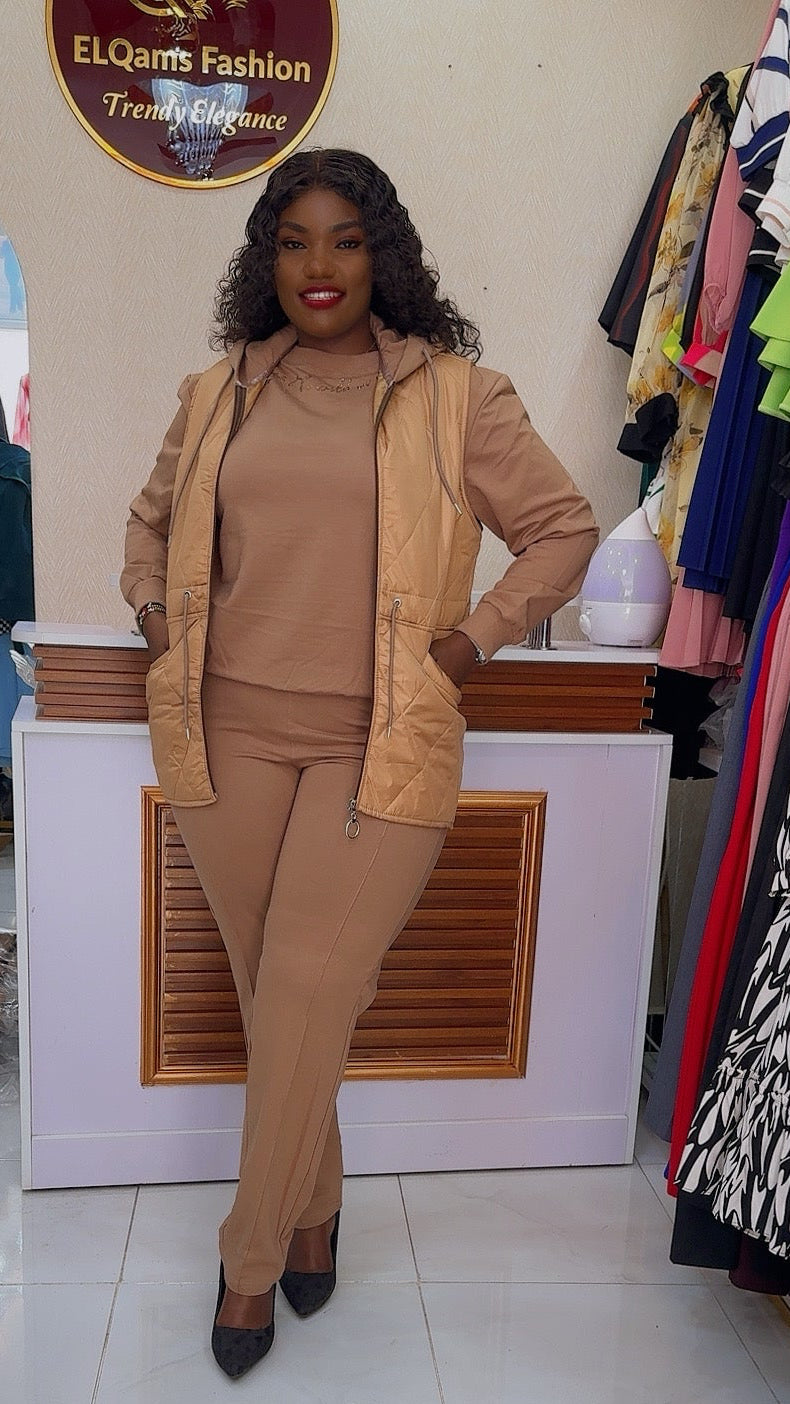 Brown Long coat, 3 piece Tracksuit