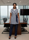 Stripped Navy Blue Half Coat Set