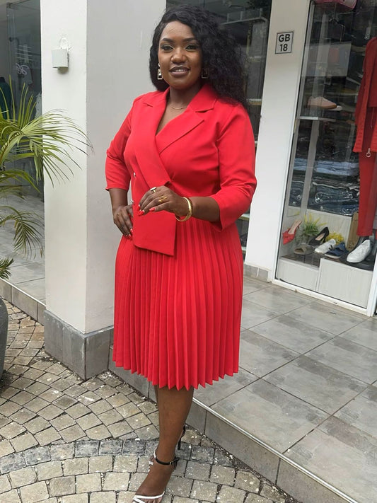Red Pleated Skater Dress