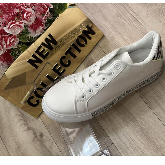 White Sneakers with sliver detail