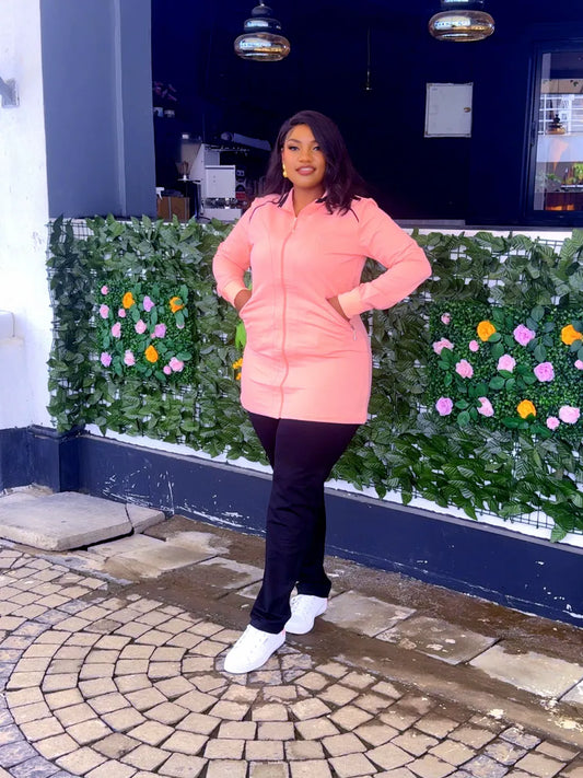 Pink Long Top,2-piece Tracksuit Set