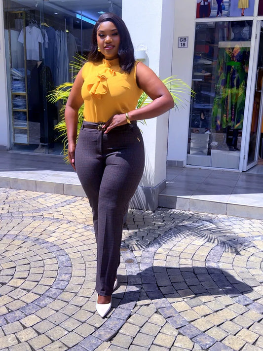 Checked pant set < Mustard on brown pants