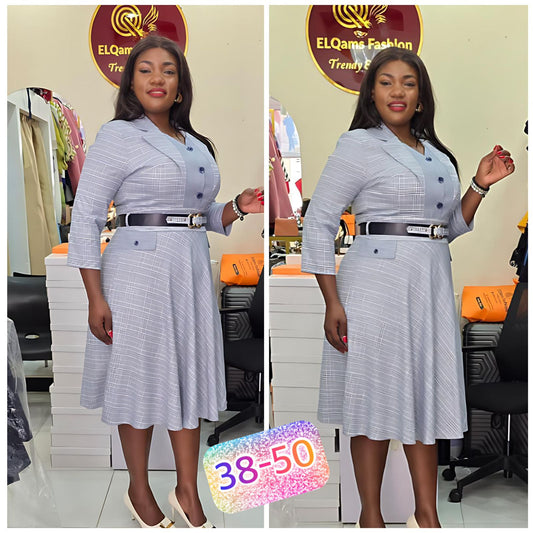 Checked Light Blue Skater Dress