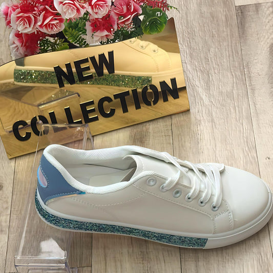 White Sneakers with blue detail