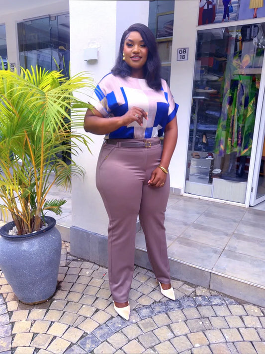 Beige & blue print  Pant Set