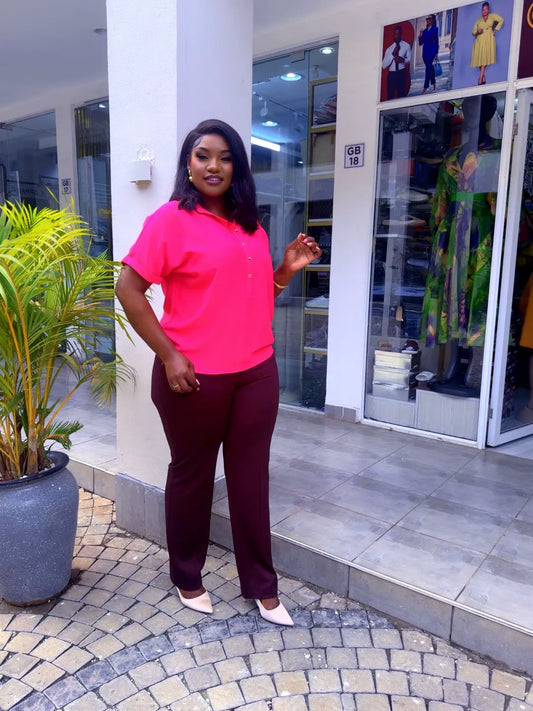 Fuschia Top on Maroon Pant Set