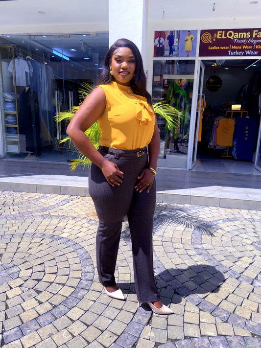 Checked pant set < Mustard on brown pants