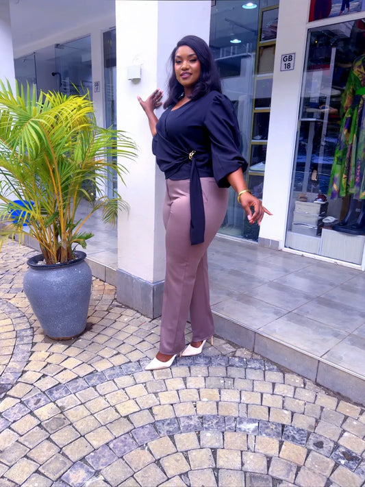 Black Top and Nude Pant Set