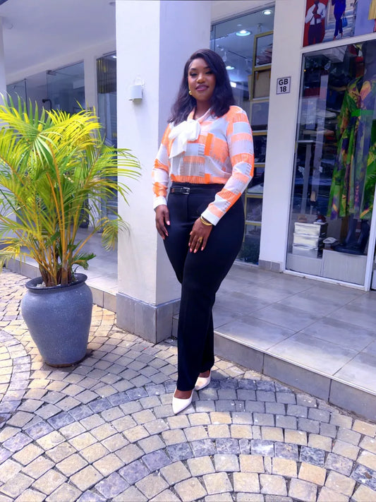 Plus size Pant set ~ Orange on Navy blue