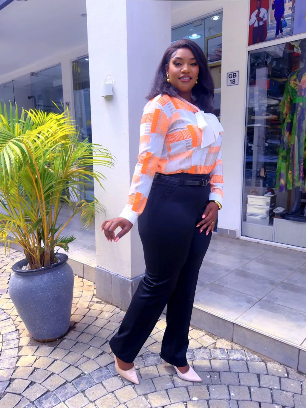 Plus size Pant set ~ Orange on Navy blue