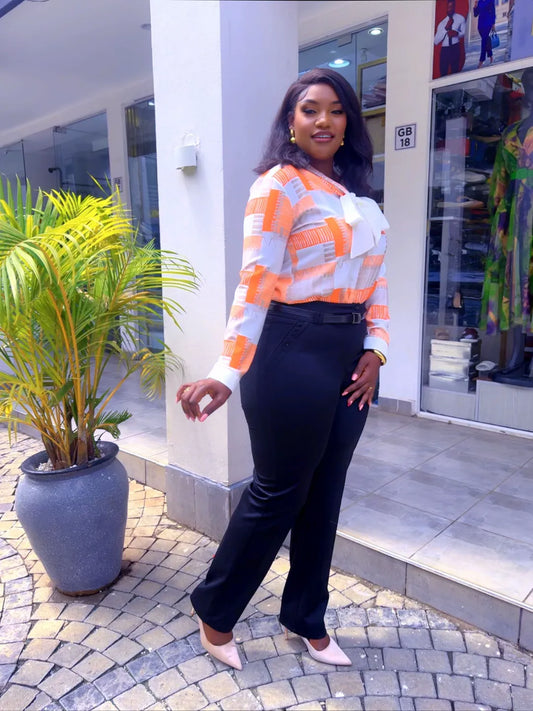 Plus size Pant set ~ Orange on Navy blue