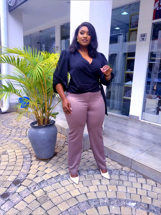 Black Top and Nude Pant Set