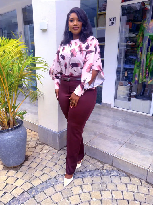 Maroon Print Pant set