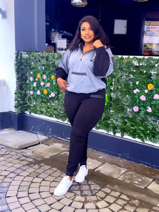 Grey and Black, 2-piece Tracksuit Set